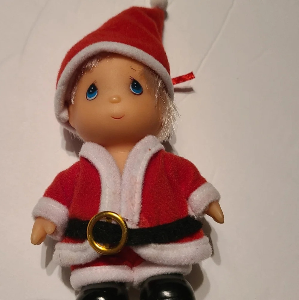 Vintage Precious Moments Christmas Ornament Santa doll plastic
